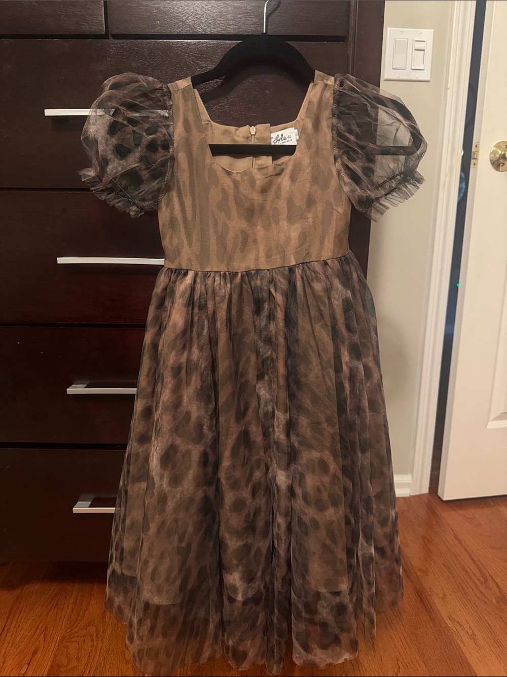 NWOT! Lola and the Boys - Sheer Puff Sleeve Leopard Soft Tule Dress (girl 8)